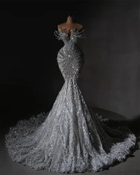 Luxury Mermaid Celebrity Dresses Customized Evening Dress Beaded Pearl Crystals Party Dress Engagement Prom Dresses Gowns Robes