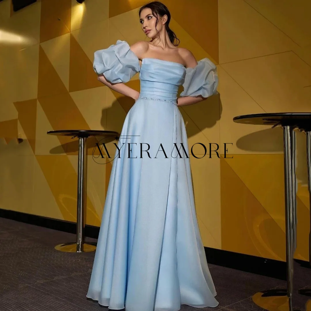 

Простые вечерние платья без бретелек со съемными пышными рукавами и короткими рукавами, трапециевидным разрезом по бокам, вечерние платья для выпускного вечера فساتين 미 مس