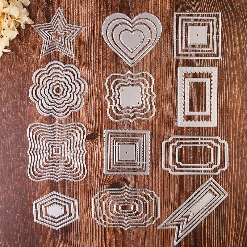 

Frame square star heart rectangle circle metal cutting dies for diy scrapbooking album paper card embossed template stencil dies