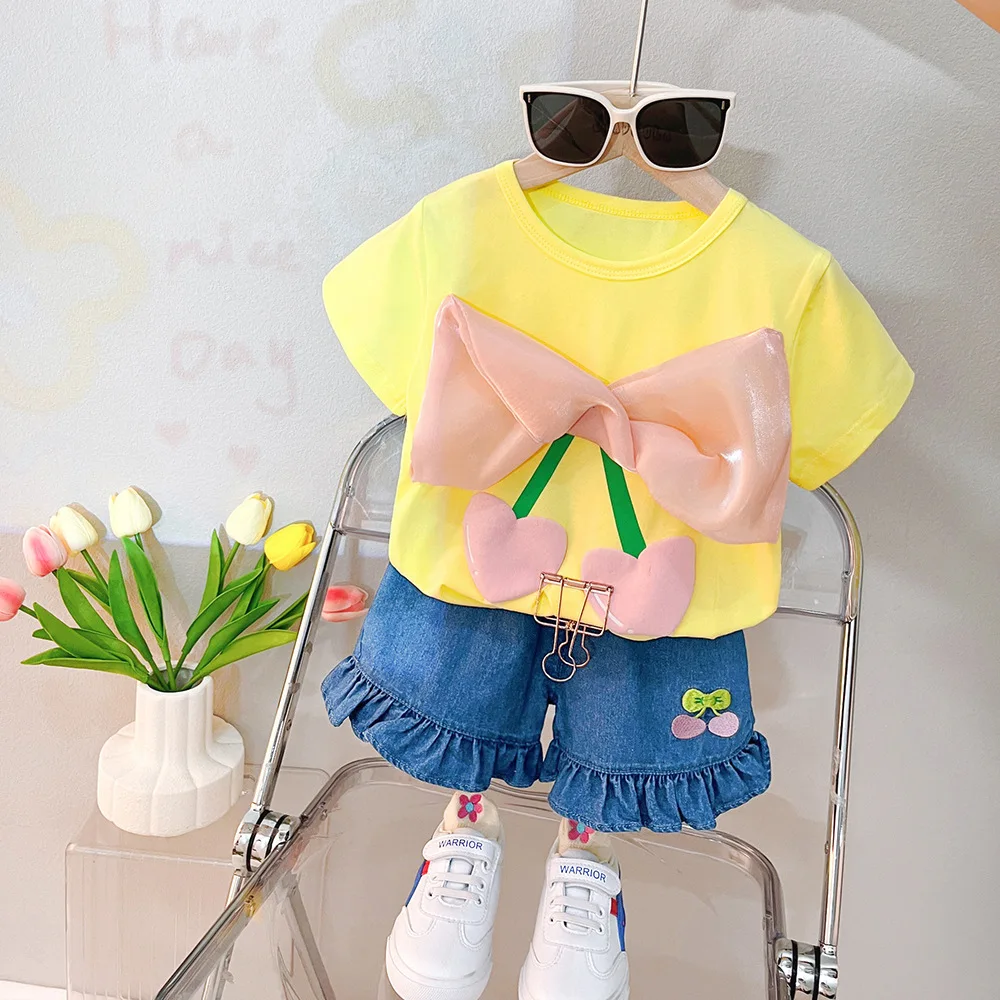 

Summer infant Baby Girls' Clothes Outfits Sets Bow T-shirt+Jeans Suits For toddler Girls Baby Clothing Fashion design Casual Set