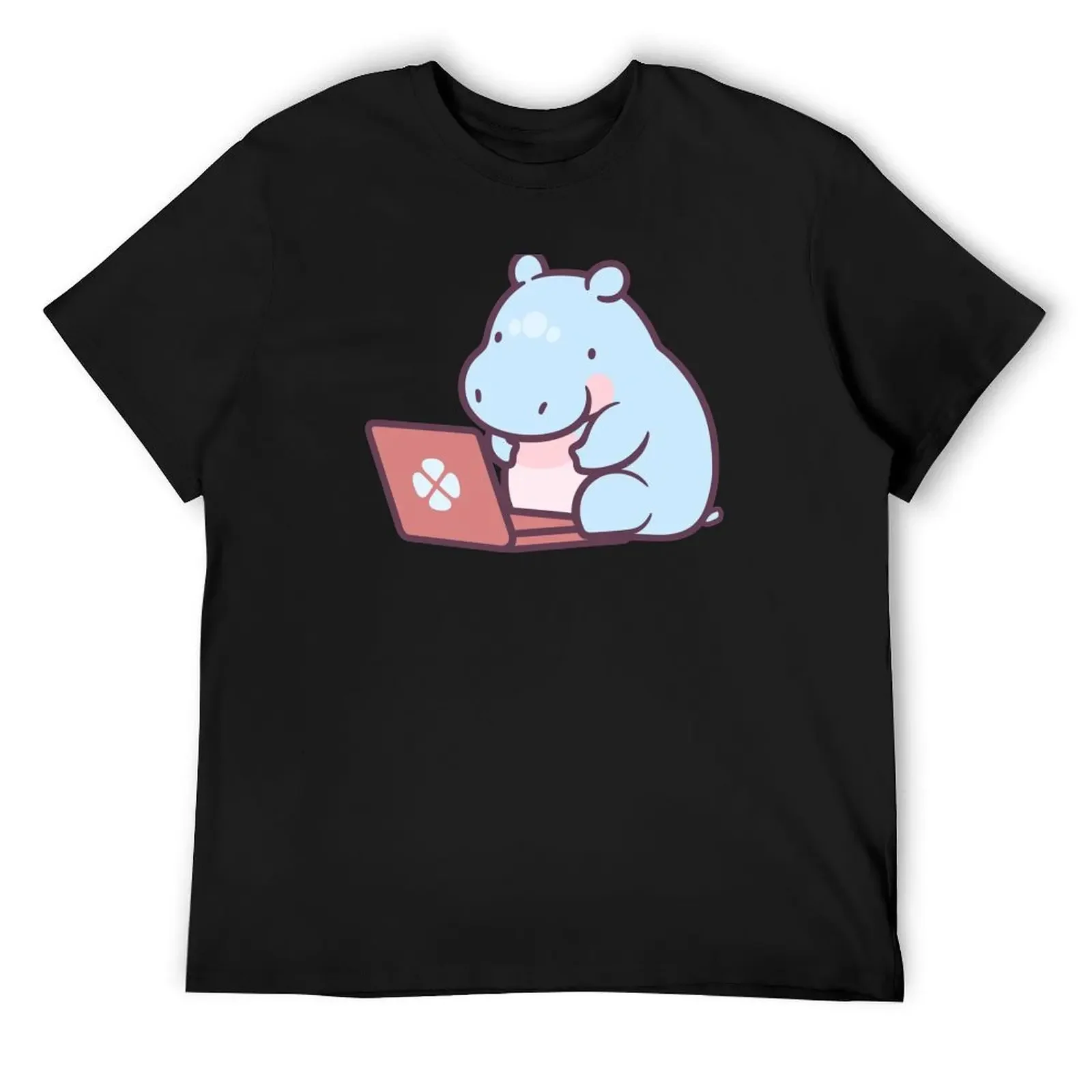 Cute Cartoon Baby Hippo Laptop T-Shirt vintage clothes rapper graphic tees t shirt men 100℅ cotton