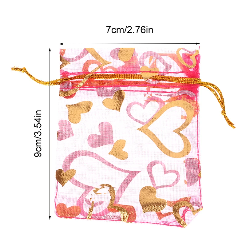 10 шт. 7*9 см ювелирные изделия, упаковочные пакеты для конфет, дизайн сердечек, подарочные пакеты из органзы, выдвижные подарочные пакеты для украшения свадебной вечеринки, мешочки