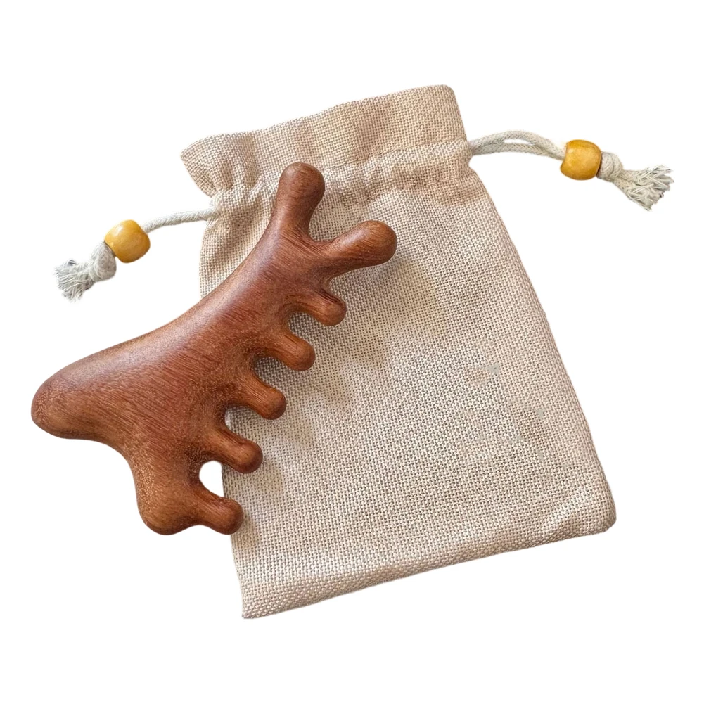 Natural Sandalwood 4 in 1 Comb for Scalp Therapy Gua Sha Massage Hair Detangling and Relaxation Lightweight Travel Friendly