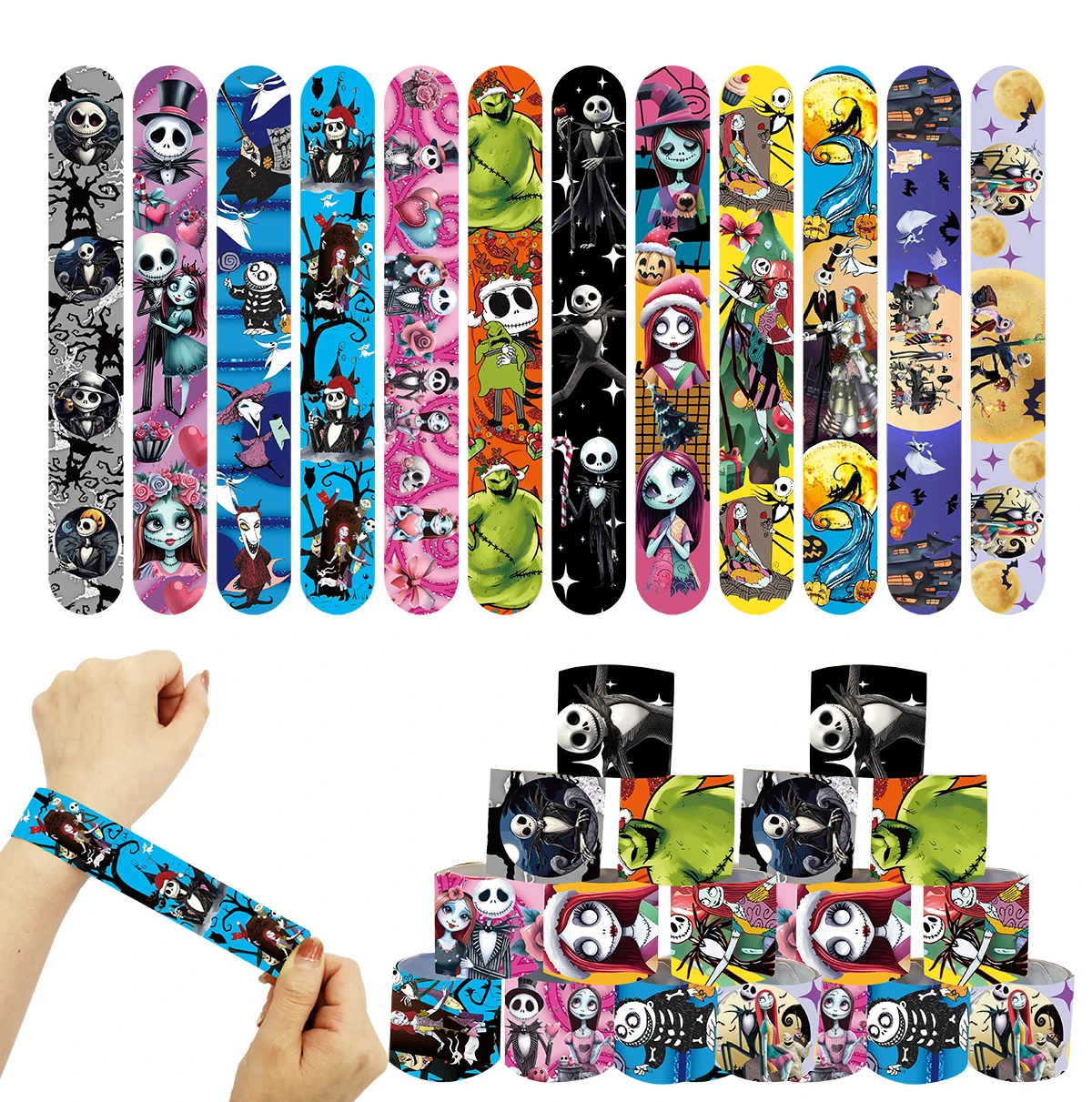 Halloween Terror Slap Bracelet Cartoon Pattern Wristband Toys Kids Birthday Party Favors Pinata Filler Christmas Party Gifts