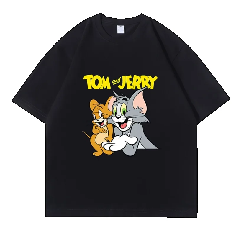 

Tom and Jerry Cartoon Fun Printed Cotton Men's and Women's Short Sleeved T-shirt Tom Jerry Summer Trend Loose Women's Y2K Top