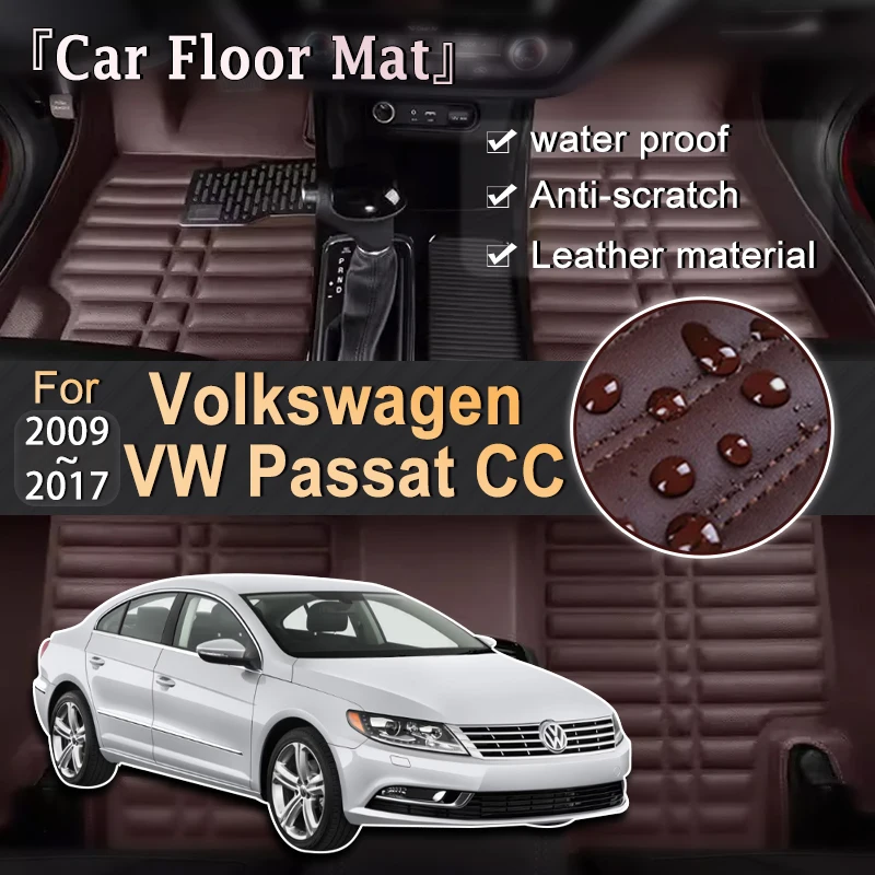 

LHD Car Mat Leather For Volkswagen VW Passat CC 2009-2017 Foot Parts Custom Carpet Leather Liner Panel Cover Interior Accessorie