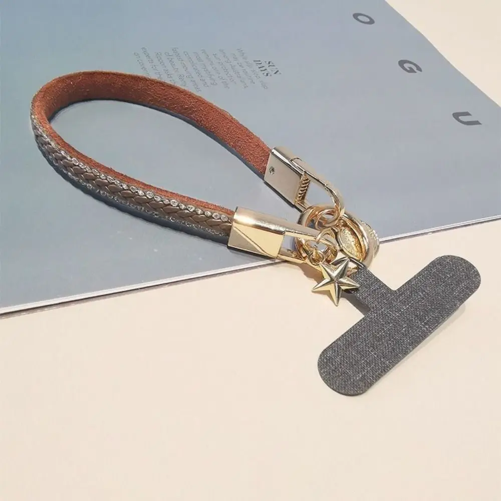 PU Leather Leather Wrist Mobile Phone Lanyard Rhinestone Short Leather Durable Portable Pendant Chain Portable Anti-loss