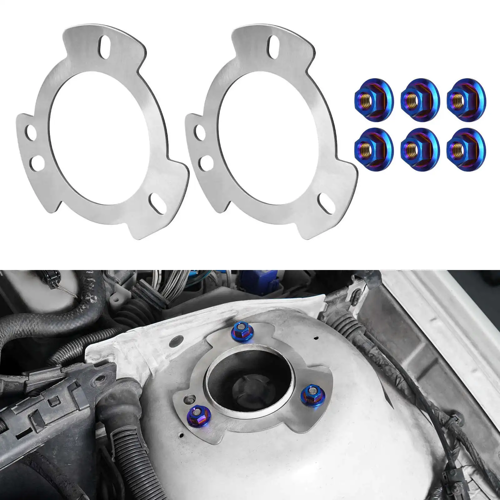 

Front Shock Tower Reinforcement Plates & Strut Tower Nuts for BMW E46 320i 323i 325i 328i 330i 323Ci 325Ci 325Xi 328Ci 330Xi