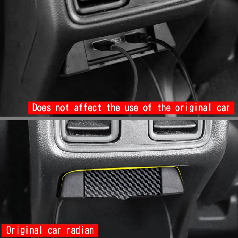 Car Carbon Fiber Rear USB Charger Port Air Outlet Vent Trim Panel Protective Cover for Honda HRV HR-V Vezel 2021 2022