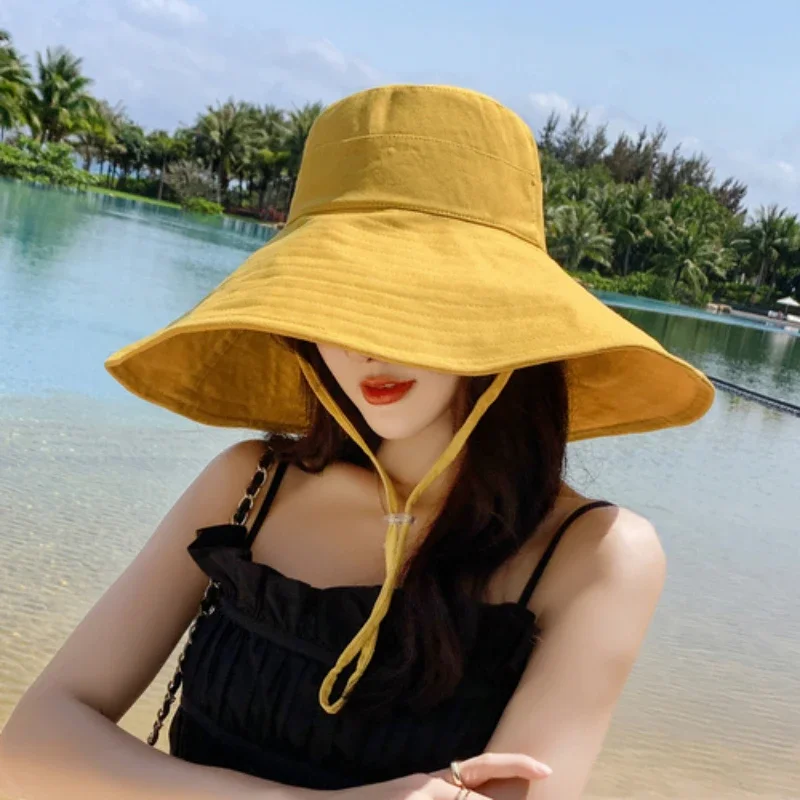 Summer Wide Brim Sun Hat Women Foldable Travel Packable Bucket Hat Japanese UV Sunscreen Cotton Linen Beach Fisherman Hat 여름모자