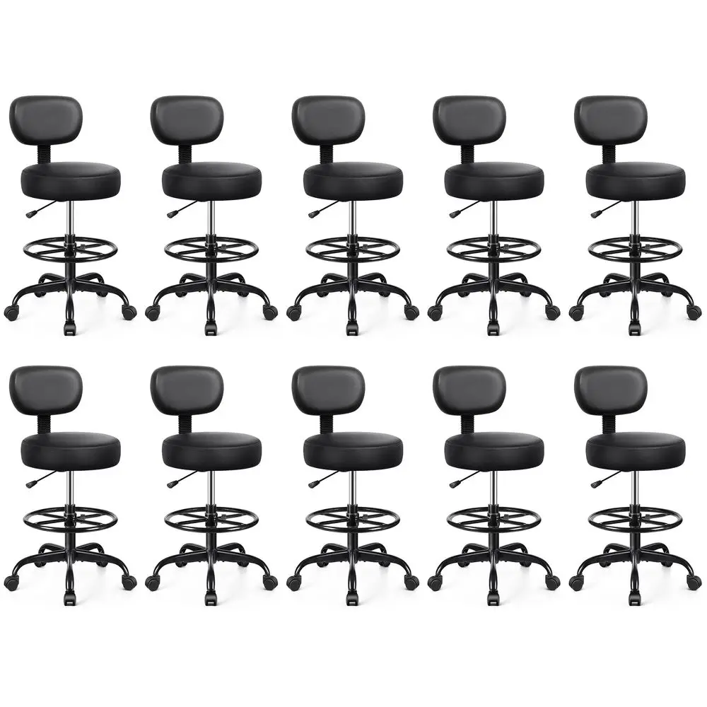 

Drafting Chair with Backrest Adjustable Foot Rest Rolling Stool with Wheels, PU Leather Swivel Stool for Office Spa Studio Lab
