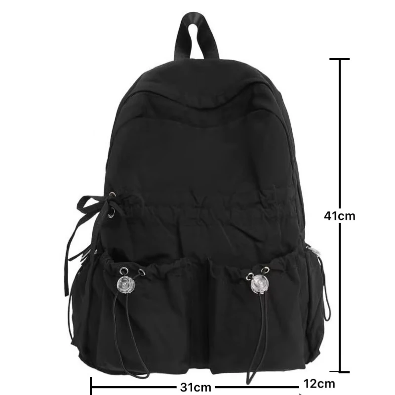 Ransel Kasual Nilon Sederhana Jepang Tas Sekolah Serut Estetika Y2k Antik Ransel Fashion Chic Cocok untuk Siswa