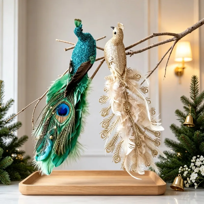 1/2 Pcs Artificial Bird And Branch Decor Props New Christmas Tabletop Ornaments For Holiday Decoration