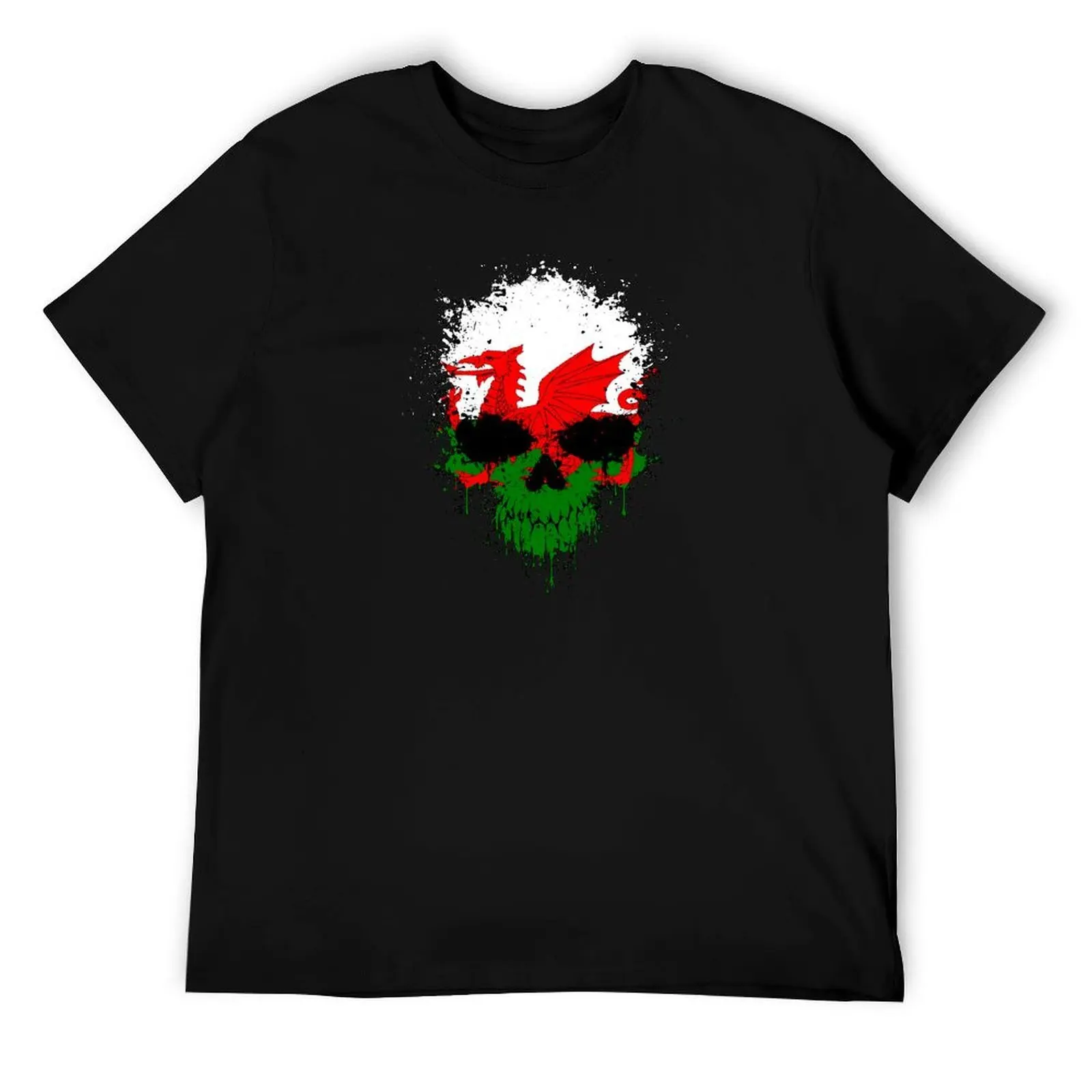 

Chaotic Welsh Flag Splatter Skull T-Shirt cotton t shirt man anime t shirts for man T-Shirt