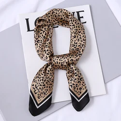 Spring Autumn Ladies Business Wear Decoration Leopard Printed Square Handkerchief Soft 70x70 Small Imitated Silk Scarf