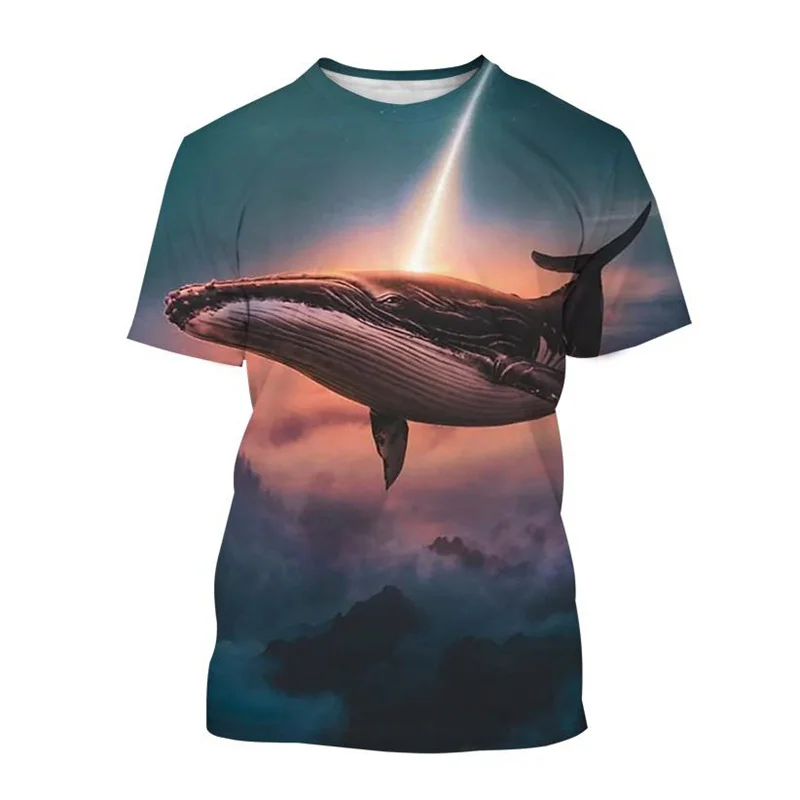 3D Printing Fish Whale T-shirt Men Summer Fashion Casual Round Neck Short-sleeved Tees Harajuku Street Sea Animal T Shirts Tops