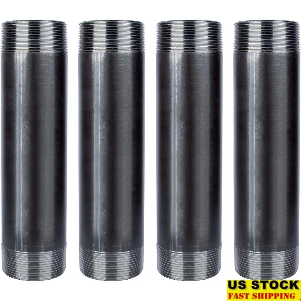 

Черная стальная сантехническая труба, 2 дюйма x 8 дюймов, предварительно вырезанные ниппели, 4 упаковки, мебель «сделай сам», промышленные проекты домашнего декора, устойчивые к ржавчине