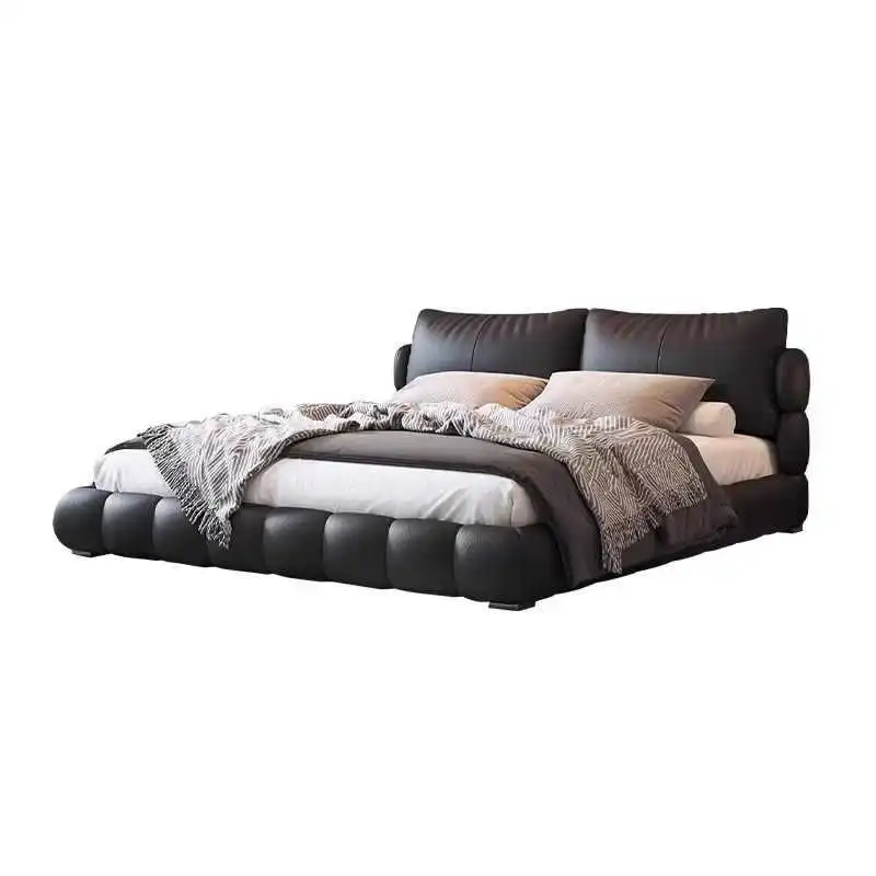 

Cream wind puff bed, leather bed, master bedroom modern simplicity, all solid wood