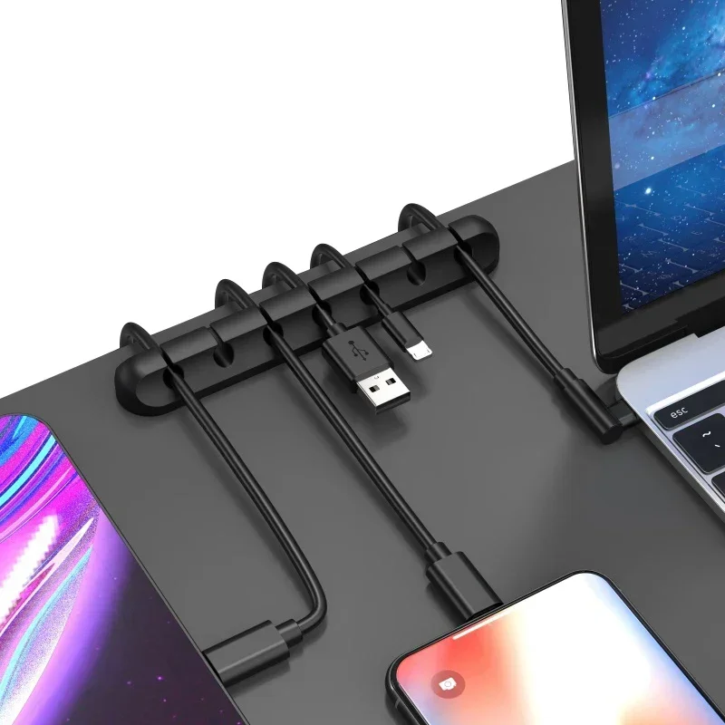 USB Wire Organizer Wire management Silicone Flexible Cord Management Cable Holder Clips Self Adhesive Desktop Cable Organizer