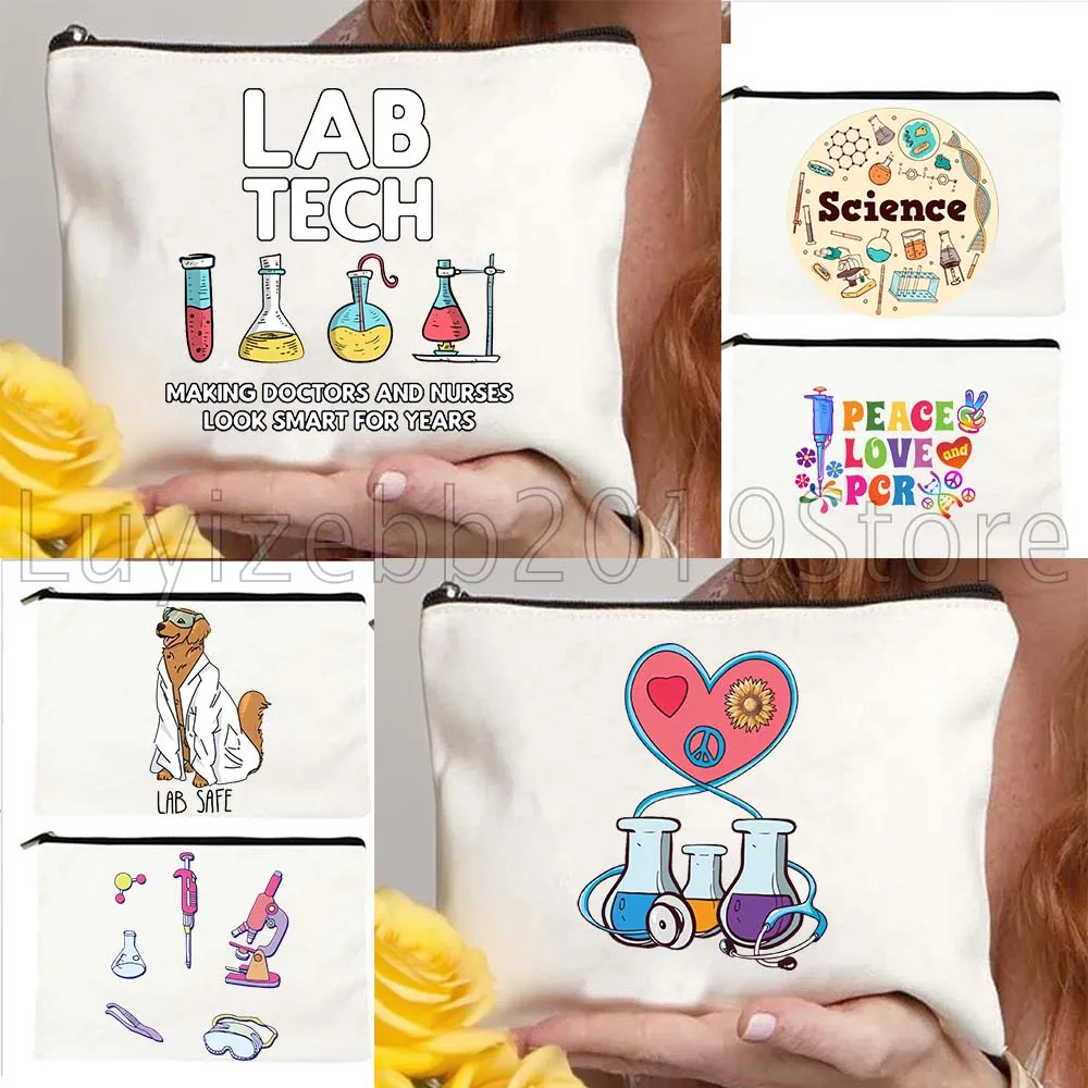 Science School Student Teacher Gift Biology Chemistry Physics Scientist Canvas Cosmetic Bag Makeup Toilet Bag Pencil Case Pouch
