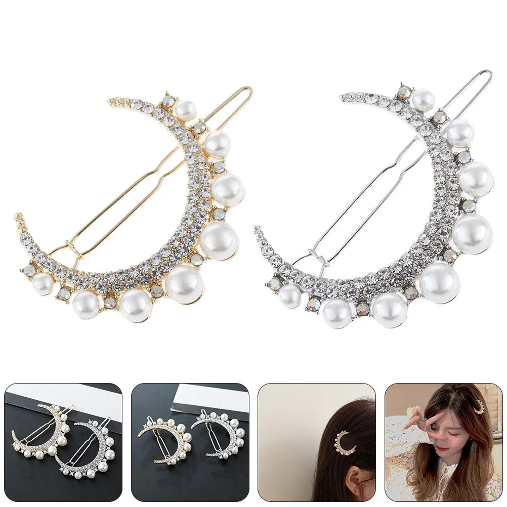 

2Pcs Artificial Pearl Clips Rhinestone Decorated Bobby Pins Lightweight Jewelry for Women Daily Wear