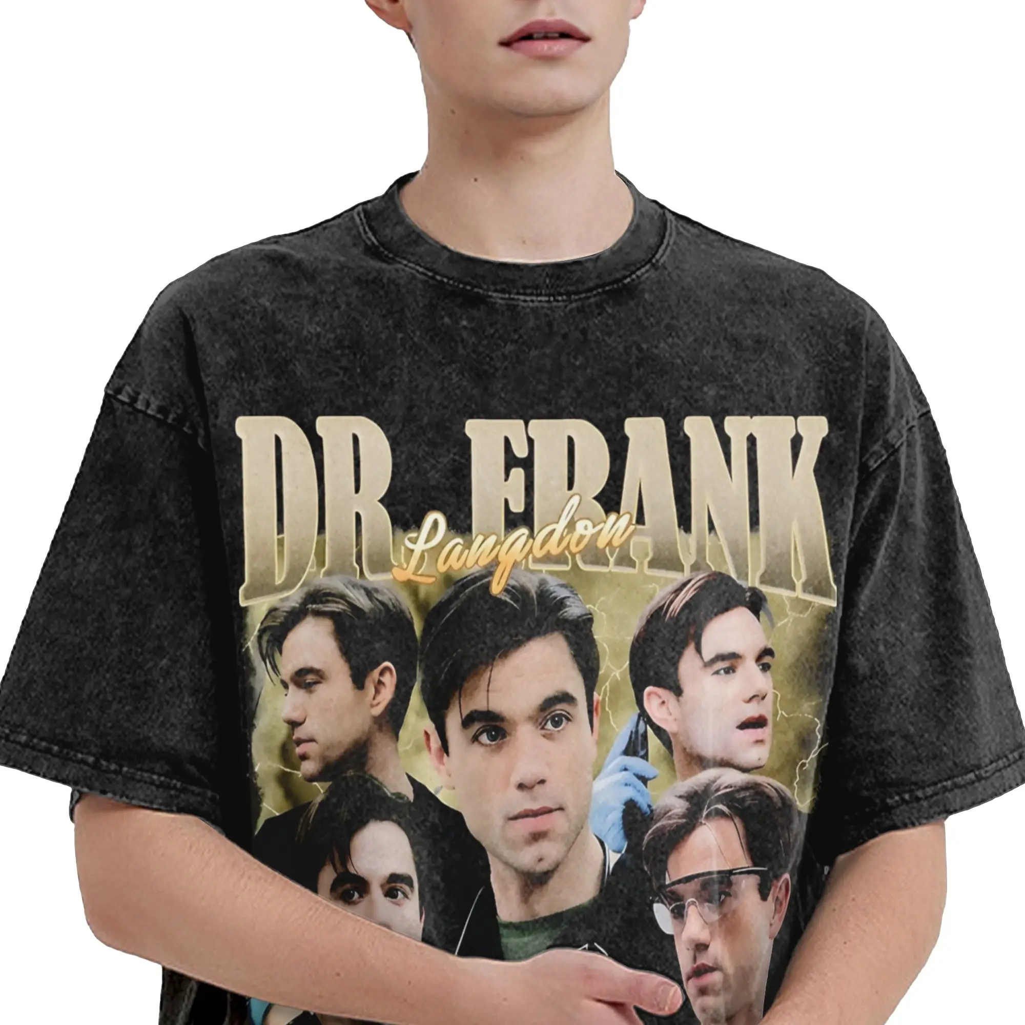Washed T Shirts Dr Frank Langdon The Pitt Hip Hop Vintage T-Shirt Harajuku Streetwear 100% Cotton Tops Tee Shirt for Men Women