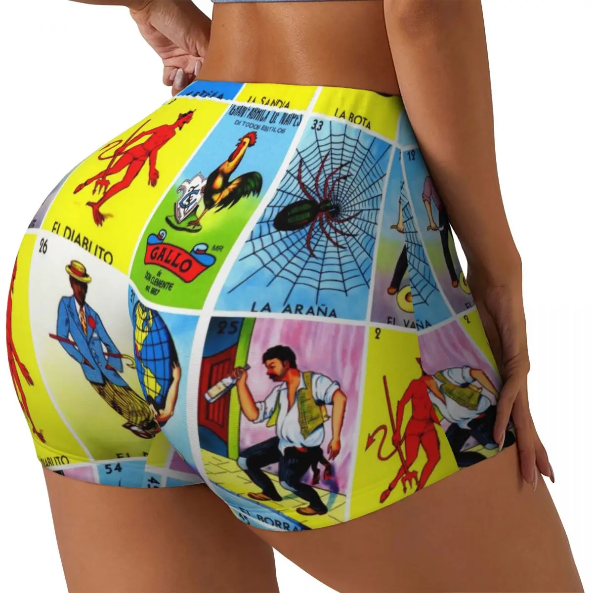 Custom Women's Loteria Card Mexican Bingo Workout Yoga Shorts Athletic Gym Running Volleyball Shorts