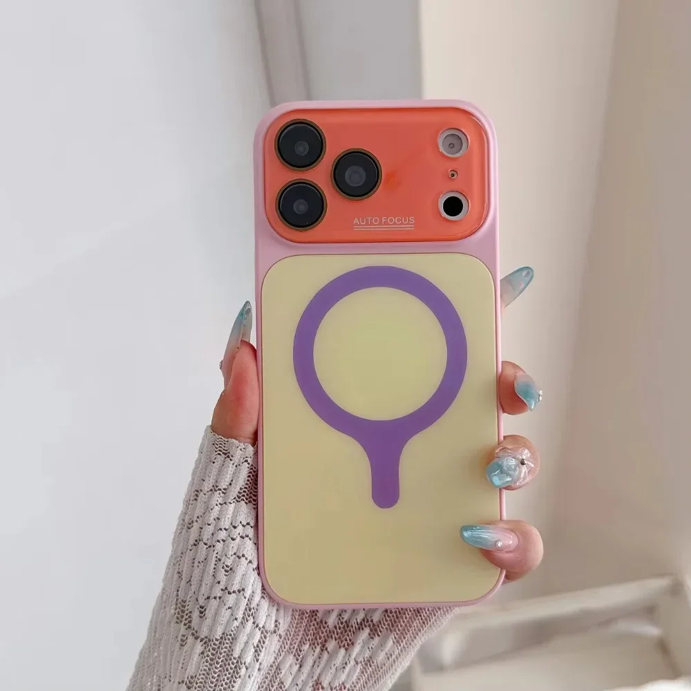 Candy Color Contrast for Magsafe Case for iPhone 18 17 Pro Max 16 15 14 Magnetic Camera Film Protector Large Window Cover