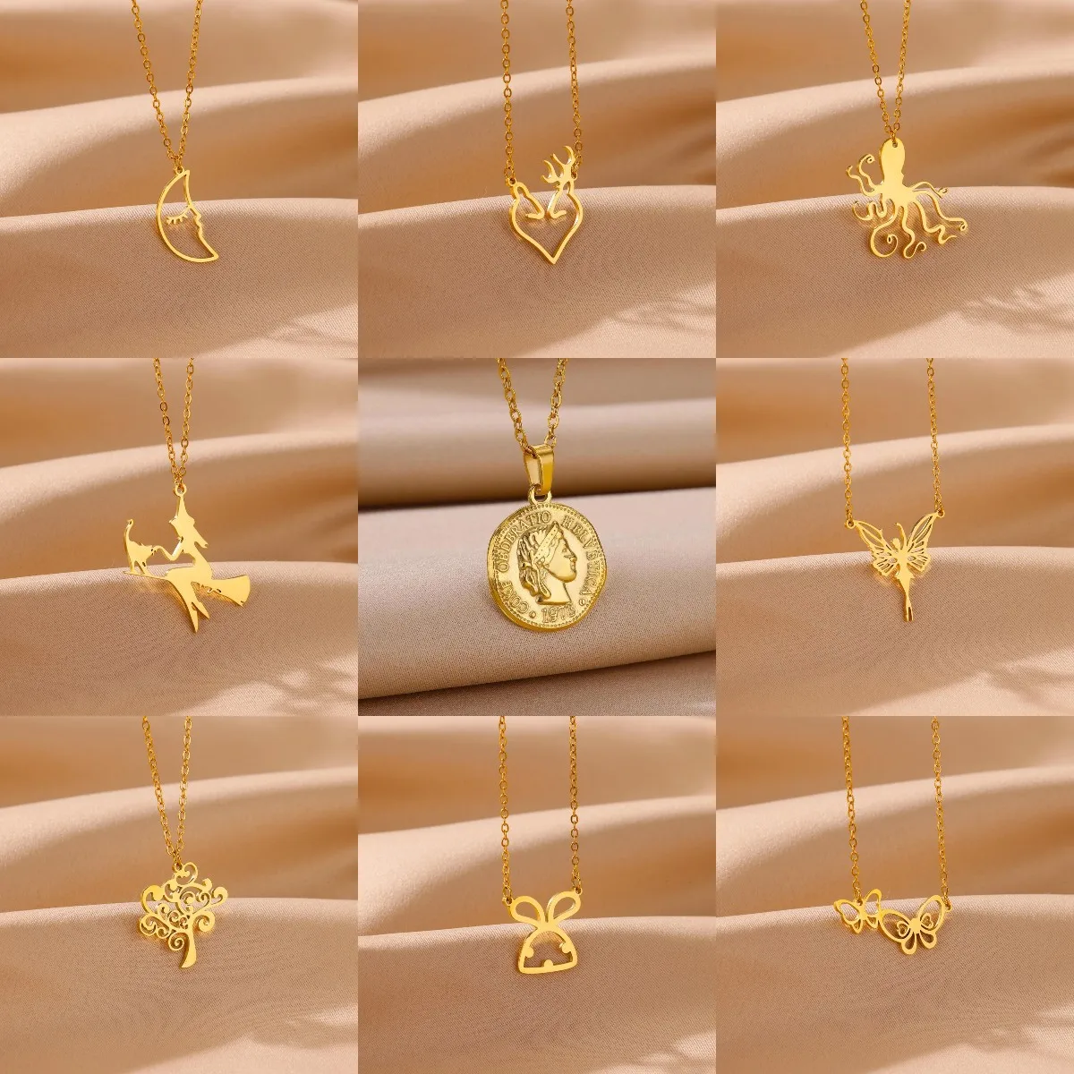 

Gold Color Stainless Steel Moon Geometric Necklace For Women Men Waterproof No fading Choker Necklace Romantic Couple Jewelry