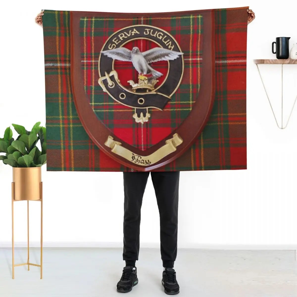 Real Clan Hay Crest on Kilt - Ancient Hay Tartan Throw Blanket Warm Throw Blanket Gift for Anniversary