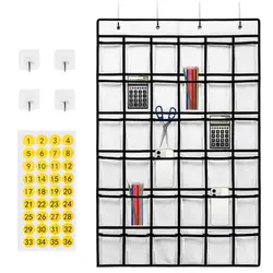 36 Clear Pocket Chart for Calculator Holder with Number Sticker Classroom Hanging Cell Phones Organizer