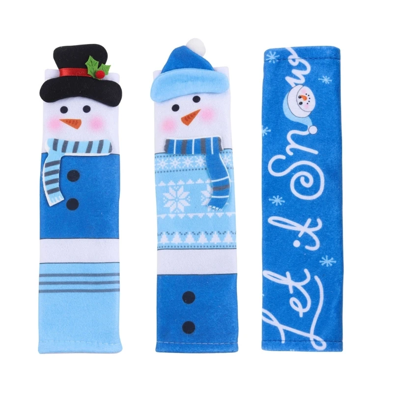 Christmas Refrigerator Pull Cover, 3Piece Blue Christmas Character Polyester Sleeves for Vertical and Horizontal Pulls, Seasonal