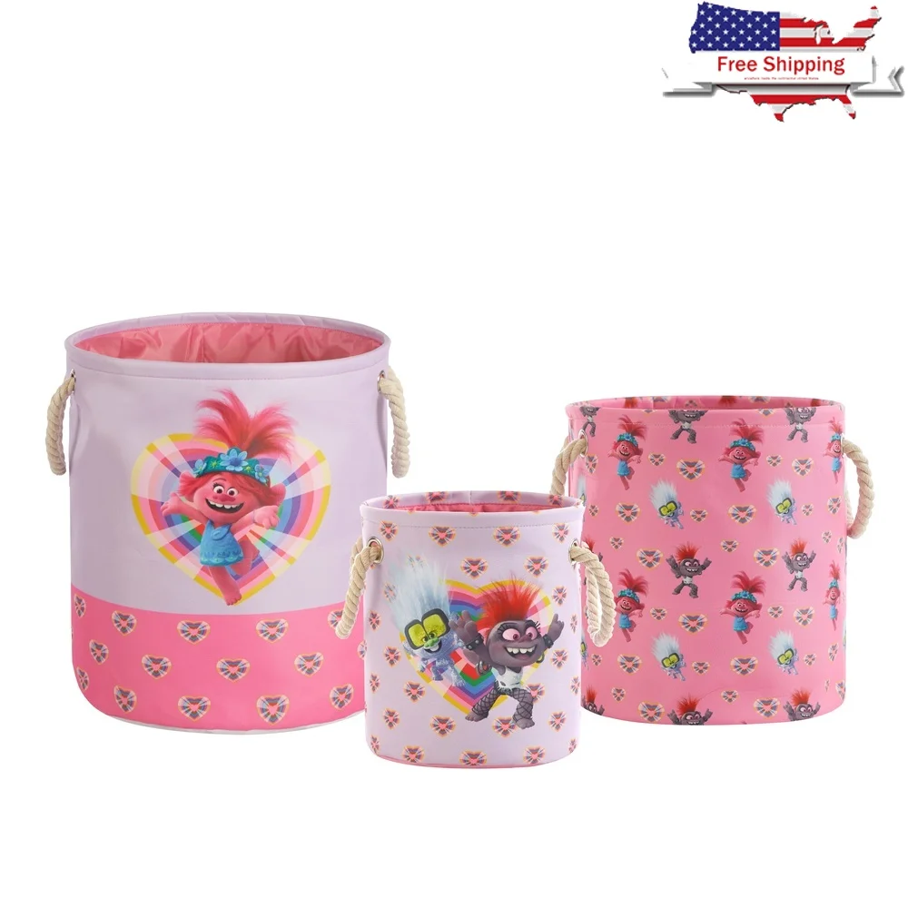 

Kids Round Nestable Storage Bins 3-Piece Set Lightweight Durable Polyester Organizing Baskets with Handles Toys Clothes Home Use