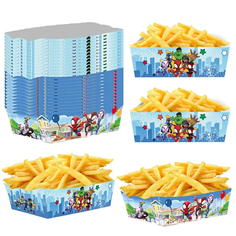 12/24pcs Spidey and His Amazing Friends Paper Food Serving Trays Spiderman Candy Snacks Popcorn Box Boys Kids Birthday Supplies