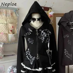 Neploe Japanese Cute Cat's Ears E-Girls Slim Subculture Versatile Anime Hooded Hoodies 2024 Autumn Winter Long Sleeve Sweatshirt