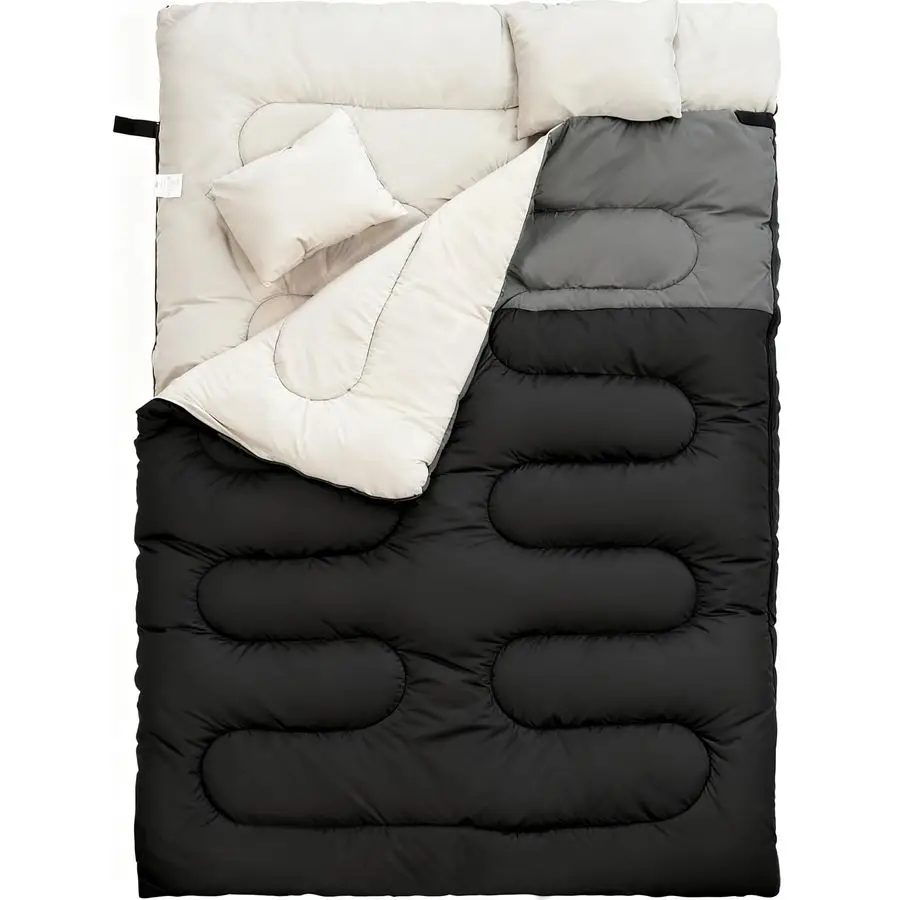 

Двуспальный спальный мешок с 2 подушками для взрослых, размер Queen XL, водонепроницаемый, компактный, с компрессионным мешком, для 2 человек