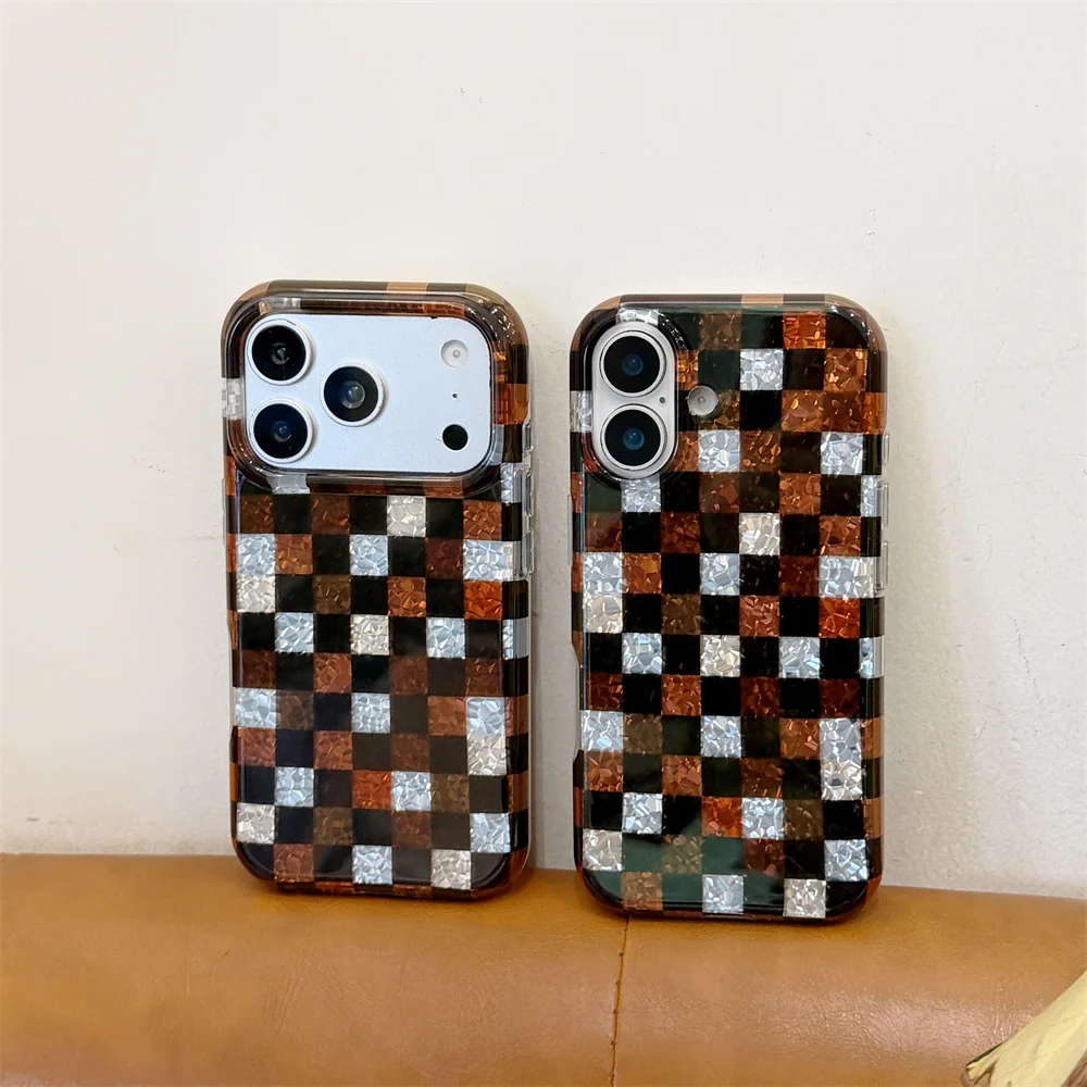 Korean Checkered Cute Phone Case For iPhone 18 Pro 16 15 17 Pro Max Back Cover Shockproof Kawaii Cases 18 Promax Funda Coque