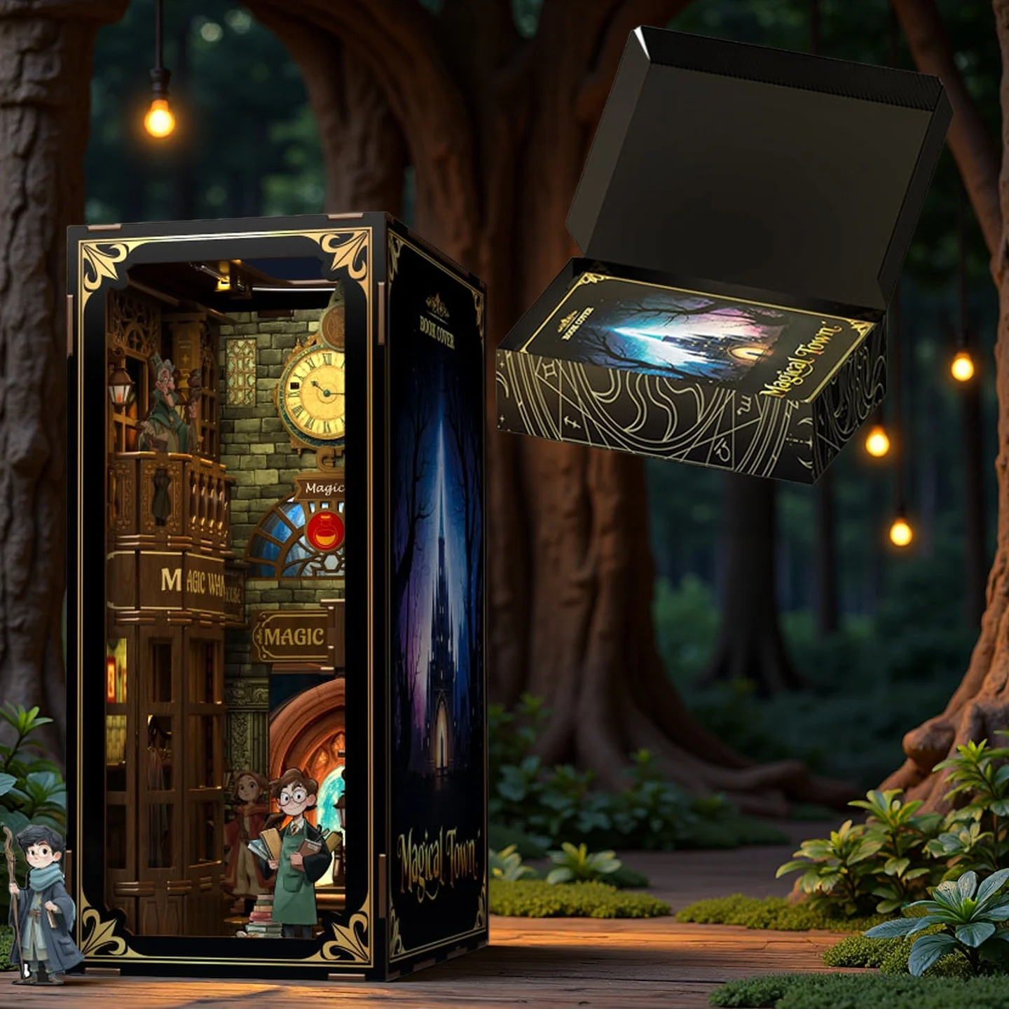 

2025 Book Nook Model Kit Magic Town House Kit 3D Wooden Puzzle Decoration Gift with LED Lights Christmas Birthday Gifts Toy