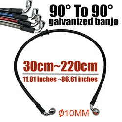 Black 300mm To 2200mm 90° 10mm Motorcycle Hydraulic Reinforced Brake Clutch Oil Hose Line Pipe For ATV Dirt Pit Racing Bike