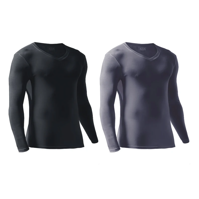 5PCS Men's thin modal long-sleeved shirt, basic low neck, V-neck, slimming, single-piece base layer, thermal underwear top