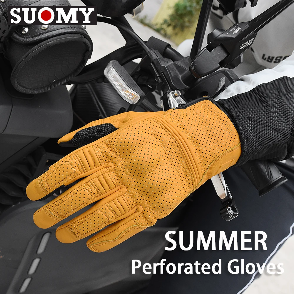 

Перчатки для велоспорта в стиле ретро, защитные летние мотоциклетные перчатки, кожаные желтые перчатки для мотокросса для мужчин и женщин с сенсорным экраном