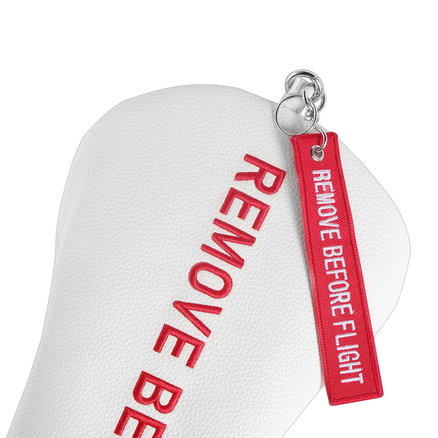 White REMOVE BEFORE FLIGHT PU Synthetic Leather Golf Club Driver Putter Club Head Cover