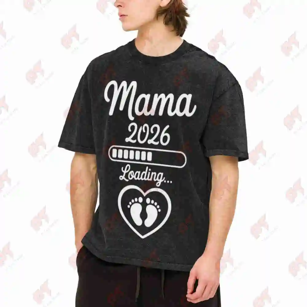 Mama 2026 Loading Pregnancy Announcement Vintage Washed Tee Pure Cotton T-Shirt