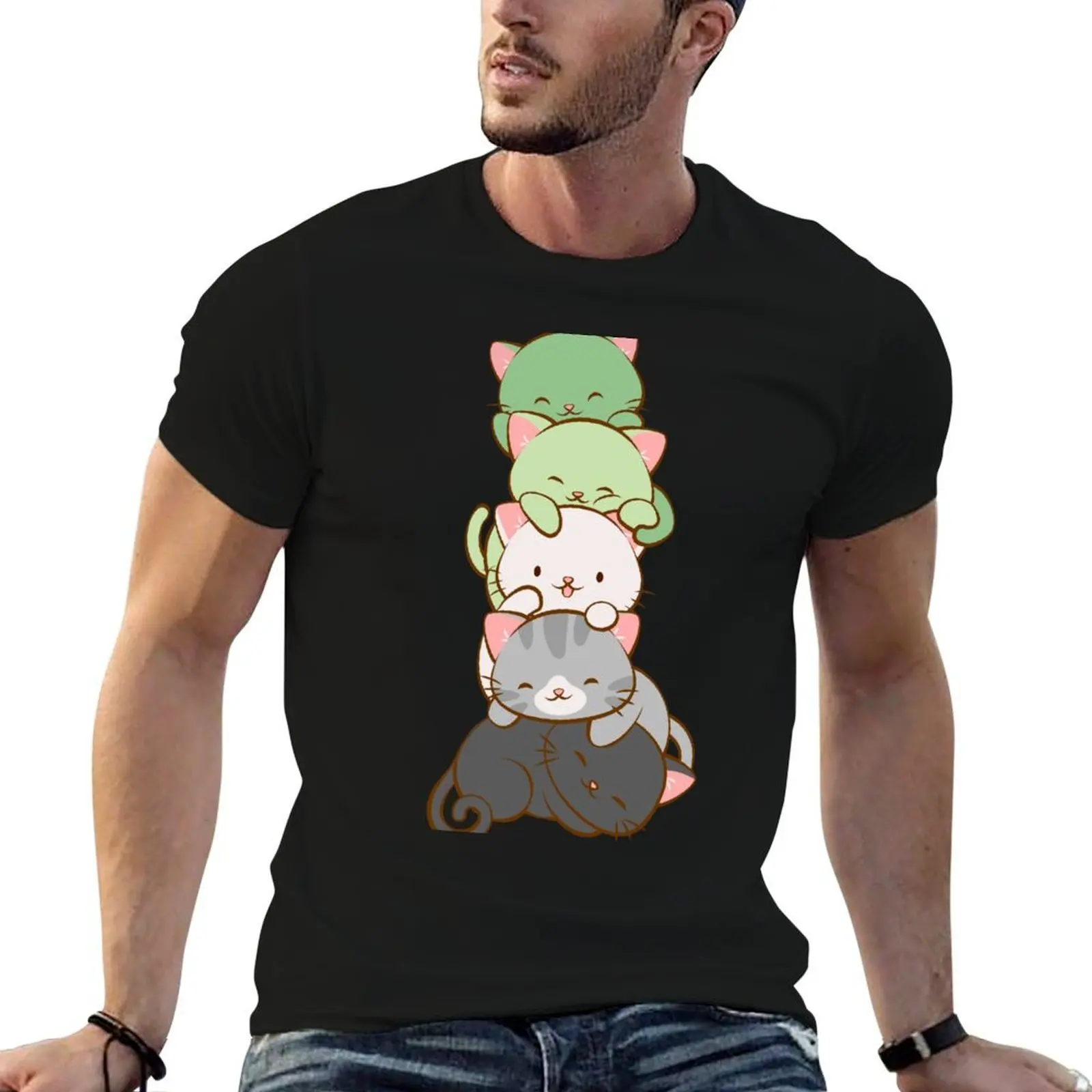 LGBTQ Aromantic Pride Flag Cute Kawaii Cat Tower for Aro T-Shirt t shirt man cotton man t shirts cotton T-Shirt