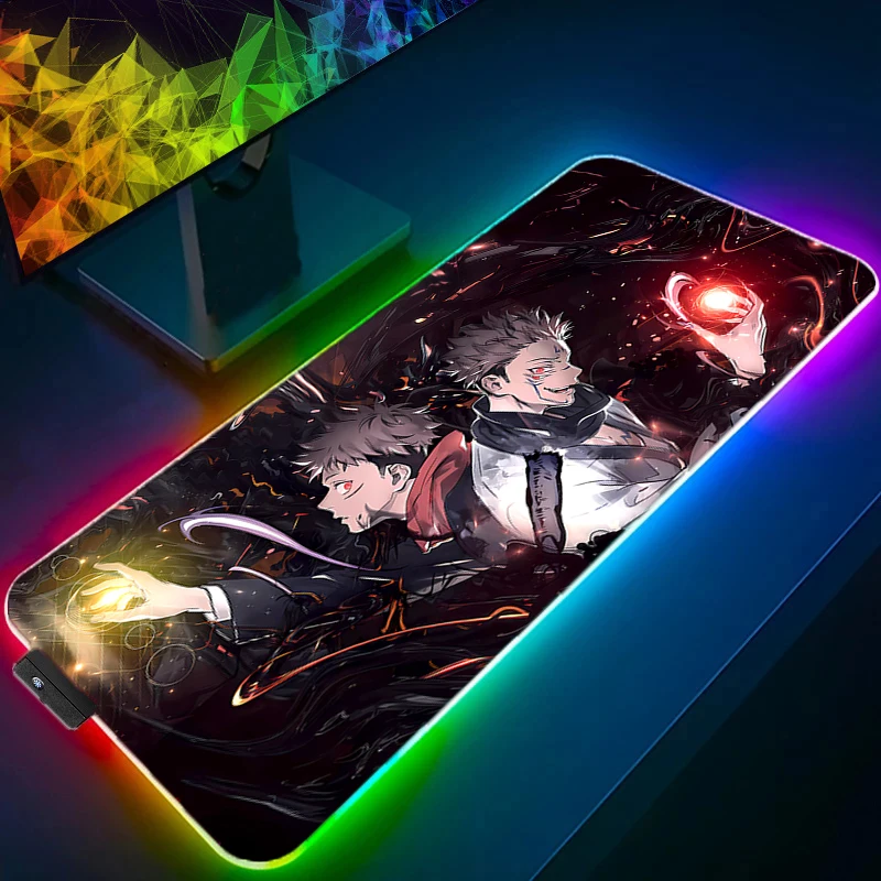 

Mouse Pads Desk Mat Protector Gaming Mousepad RGB LED J-jujutsu Kaisen Sukuna Yuji Office Table Decor Keyboard Pad Gamer Mats
