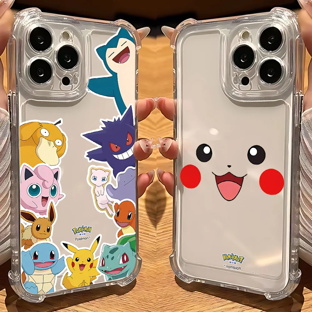 Anime Pikachus Snorlaxs Gengars Phone Case for IPhone 16 15 14 13 12 11 Mini Pro Max X XR XSMax 8 Plus SE2020 Transparent Cover