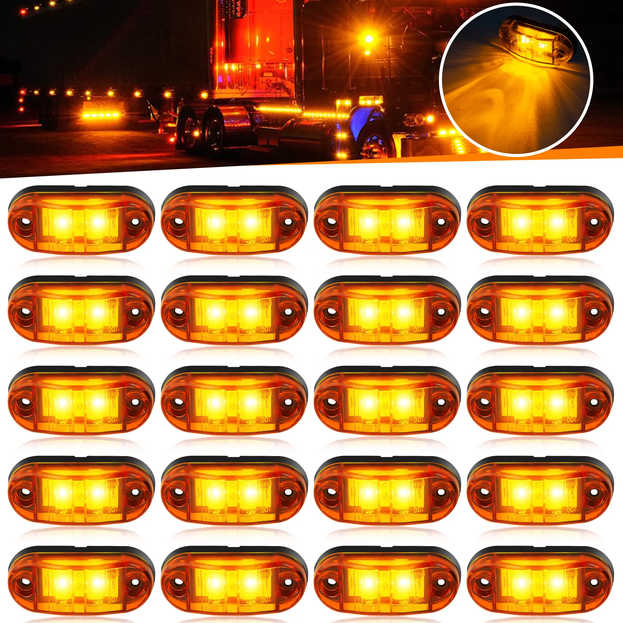 

20/10PCS 12V-24V 2 Oval LED Universal Side Marker Car Lights for Trailer Trucks Caravan Clearance Lamp Surface Mount