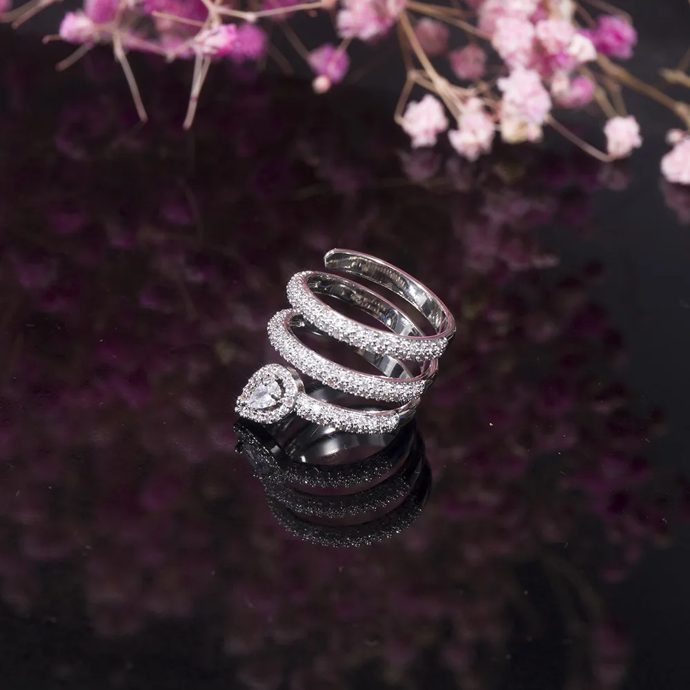 

HIBRIDE New Three Circles Round Sparkling Water Drop Opening Ring Everyday Women Dress Decorative Jewelry Wedding Prom Gift R55