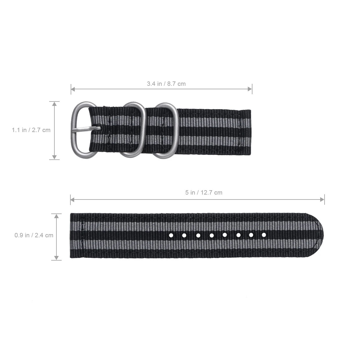 

24mm Watch Strap Webbing Durable 2-Joint Nylon Watch Band Wristband for Watch Replacement (Black Grey)