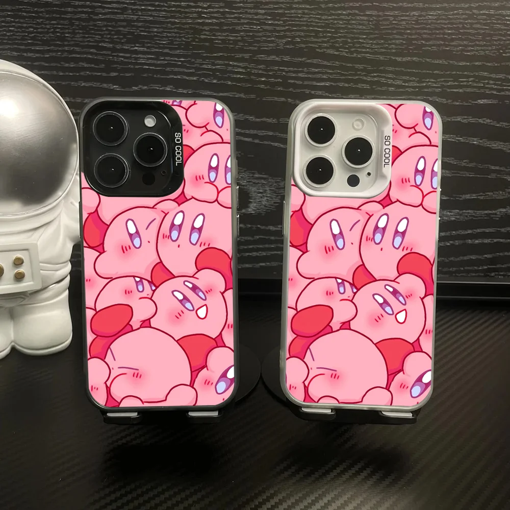 

Cut K-Kirby Phone Case IMD Color Silver Shell For IPhone 16 15 14 13 12 Pro Max Plus